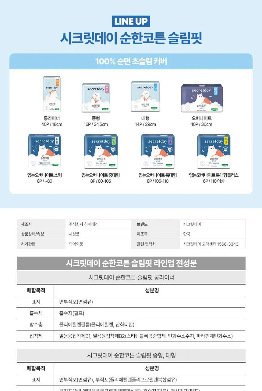 [100% 순면] 시크릿데이 순한코튼 슬림핏 생리대 8종 택1 상세페이지 63